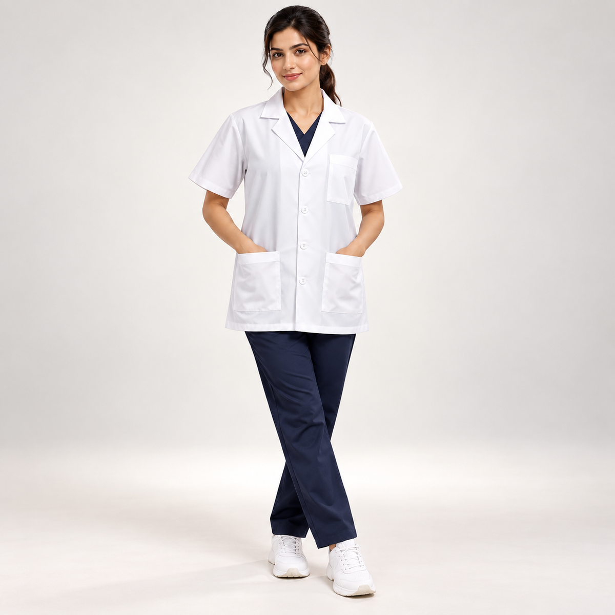 CORE WOMEN LAB COAT APRON – SHORT SLEEVE & SHORT LENGTH
