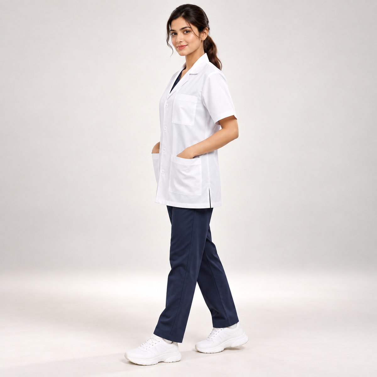 CORE WOMEN LAB COAT APRON – SHORT SLEEVE & SHORT LENGTH